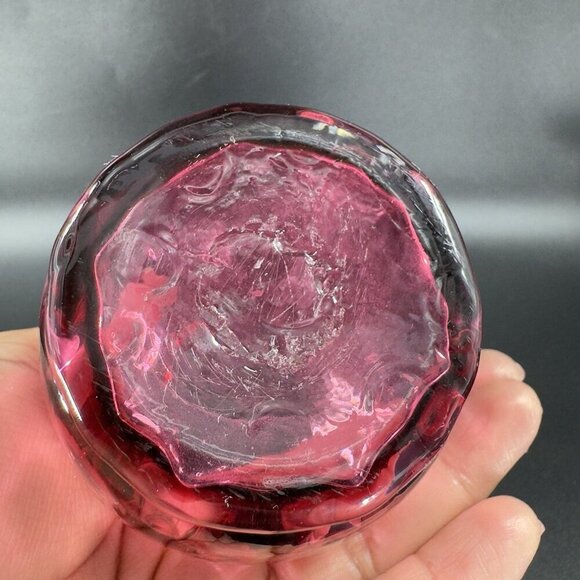 Vintage Pilgrim Glass Cranberry Optic Glass Pitcher Small Creamer Hand Blown VTG - Picture 5 of 14